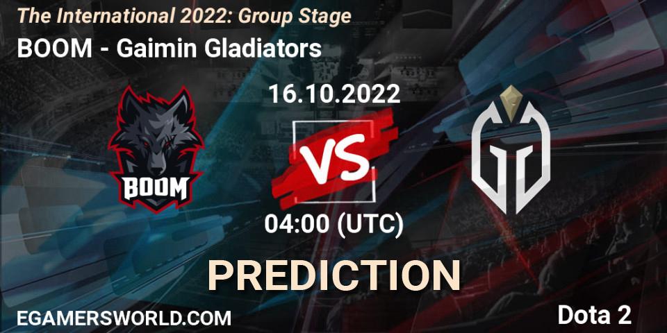 BOOM contre Gaimin Gladiators : prédiction de match. 16.10.2022 at 04:32. Dota 2, The International 2022: Group Stage
