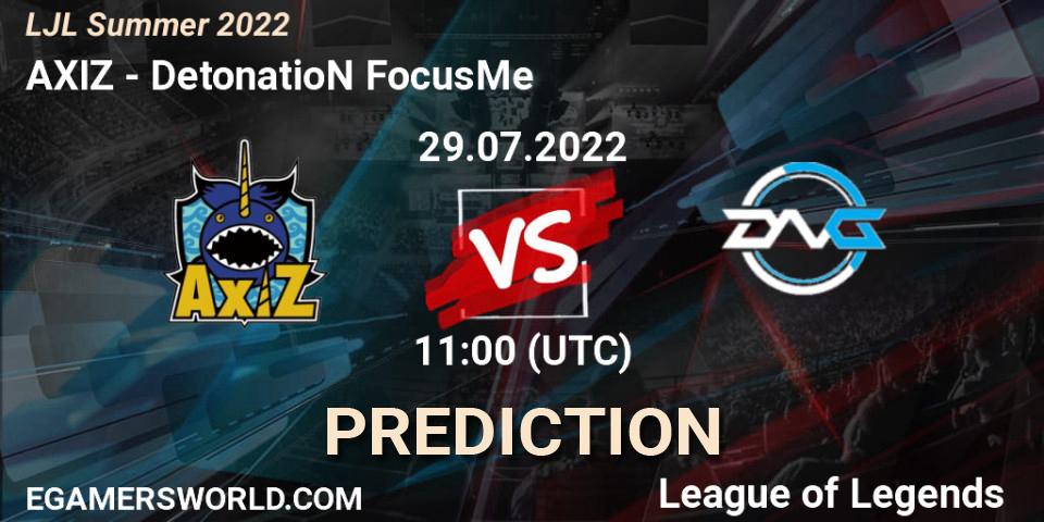 AXIZ contre DetonatioN FocusMe : prédiction de match. 29.07.2022 at 11:00. LoL, LJL Summer 2022