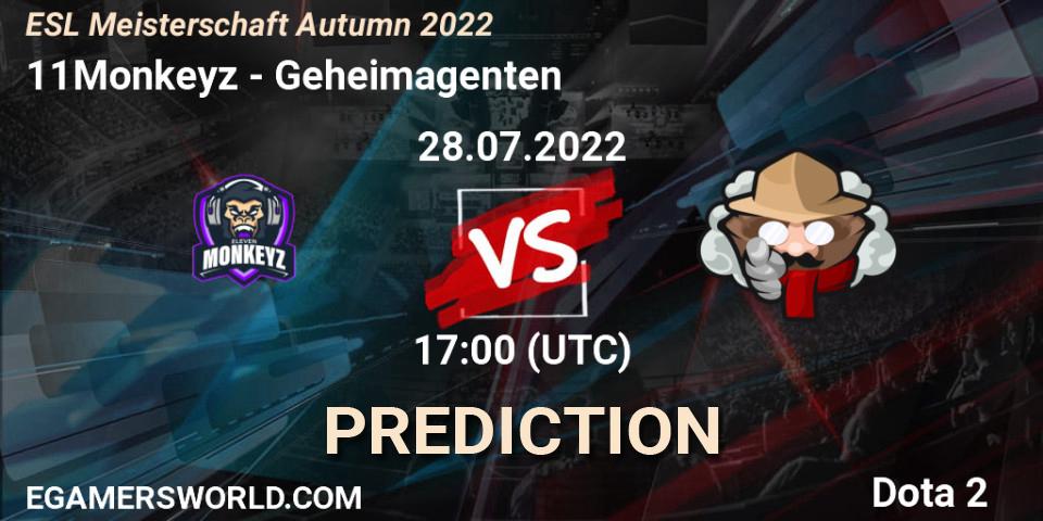 11Monkeyz contre Geheimagenten : prédiction de match. 28.07.2022 at 17:14. Dota 2, ESL Meisterschaft Autumn 2022