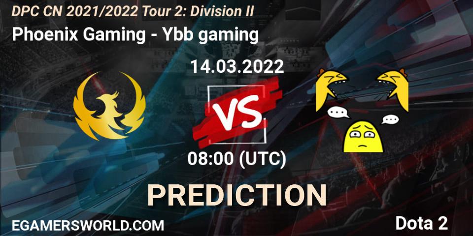Phoenix Gaming contre Ybb gaming : prédiction de match. 14.03.2022 at 07:17. Dota 2, DPC 2021/2022 Tour 2: CN Division II (Lower)