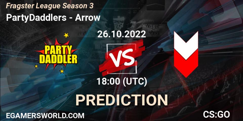 PartyDaddlers contre Arrow : prédiction de match. 26.10.2022 at 18:00. Counter-Strike (CS2), Fragster League Season 3