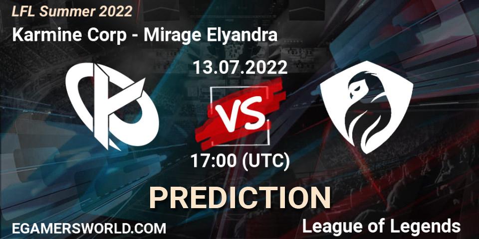 Karmine Corp contre Mirage Elyandra : prédiction de match. 13.07.2022 at 19:00. LoL, LFL Summer 2022
