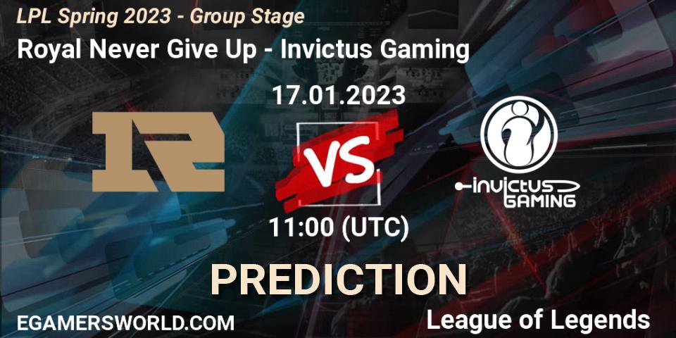 Royal Never Give Up contre Invictus Gaming : prédiction de match. 17.01.23. LoL, LPL Spring 2023 - Group Stage