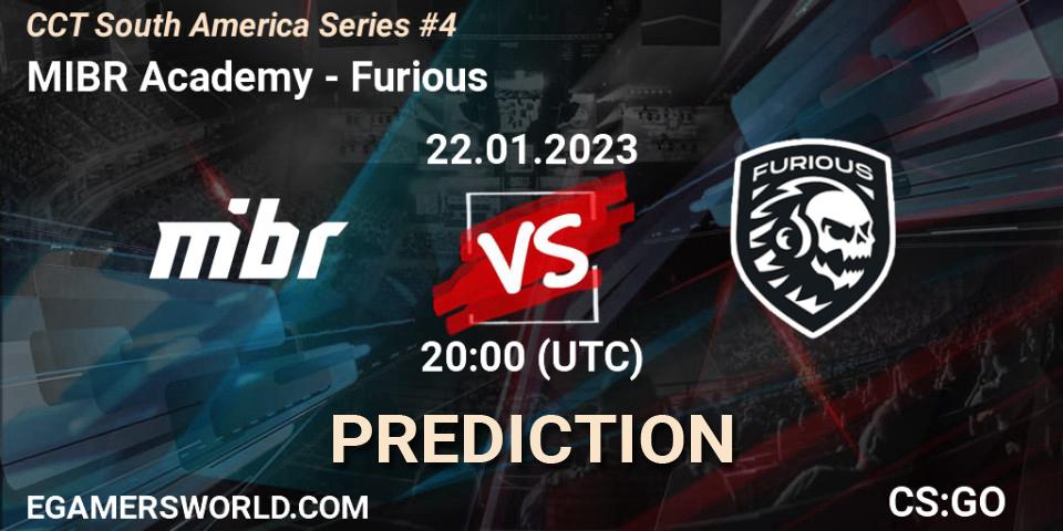 MIBR Academy contre Furious : prédiction de match. 22.01.2023 at 20:35. Counter-Strike (CS2), CCT South America Series #4