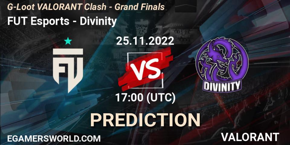 FUT Esports contre Divinity : prédiction de match. 25.11.2022 at 17:00. VALORANT, G-Loot VALORANT Clash - Grand Finals