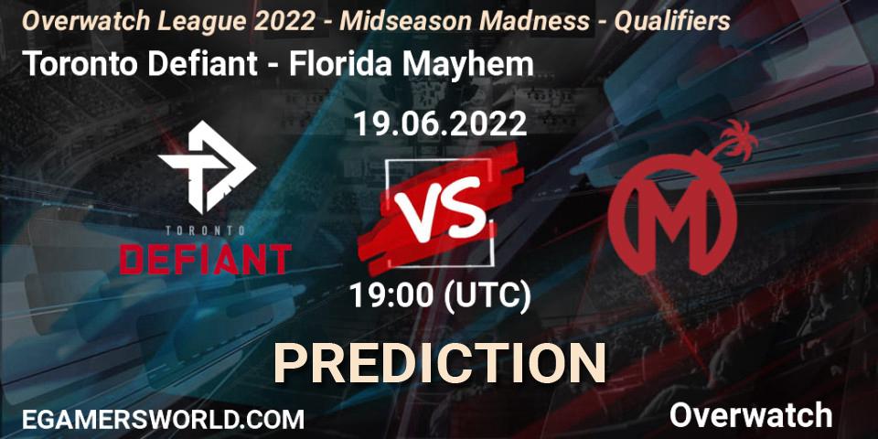 Toronto Defiant contre Florida Mayhem : prédiction de match. 19.06.2022 at 19:00. Overwatch, Overwatch League 2022 - Midseason Madness - Qualifiers