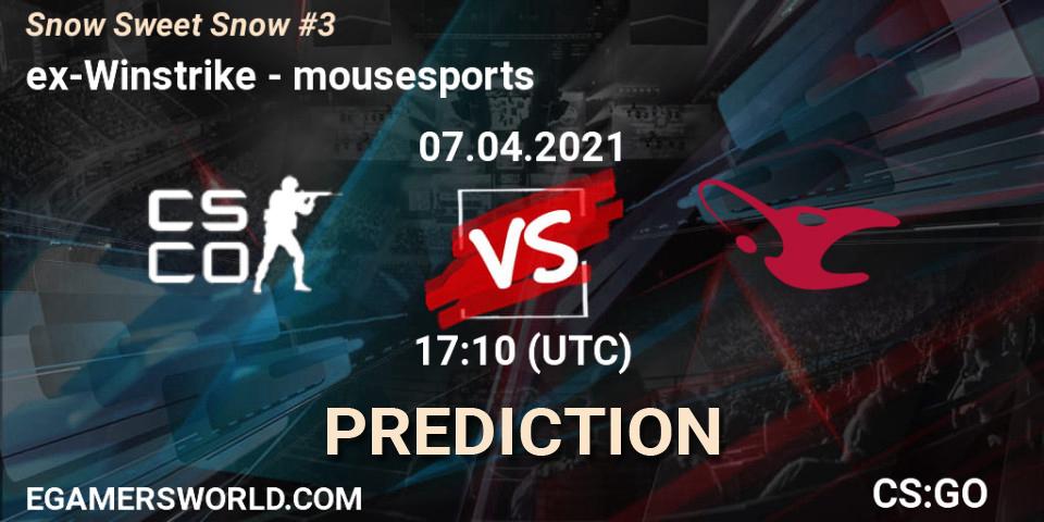 ex-Winstrike contre mousesports : prédiction de match. 07.04.2021 at 17:30. Counter-Strike (CS2), Snow Sweet Snow #3