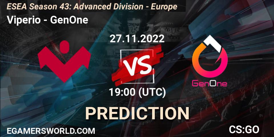 Viperio contre GenOne : prédiction de match. 27.11.22. CS2 (CS:GO), ESEA Season 43: Advanced Division - Europe