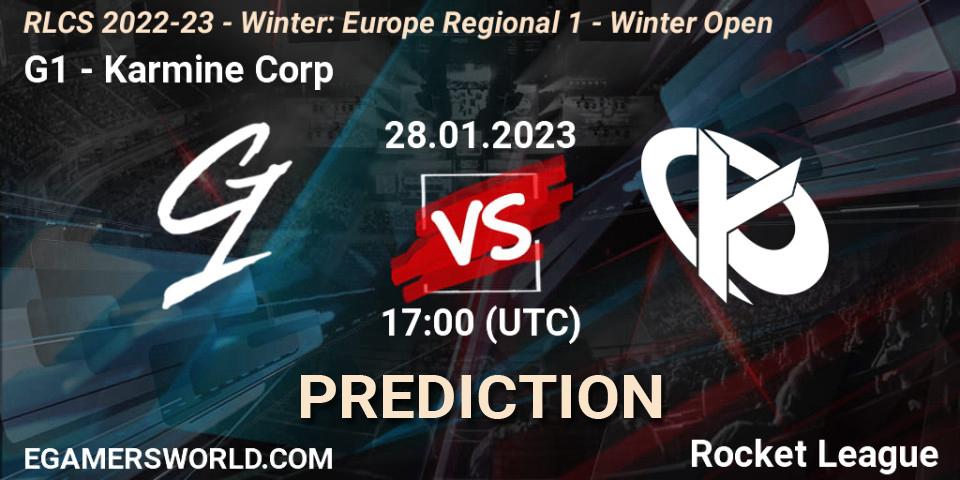 G1 contre Karmine Corp : prédiction de match. 28.01.23. Rocket League, RLCS 2022-23 - Winter: Europe Regional 1 - Winter Open