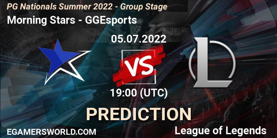 Morning Stars contre GGEsports : prédiction de match. 05.07.2022 at 19:00. LoL, PG Nationals Summer 2022 - Group Stage