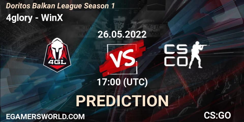 4glory contre WinX : prédiction de match. 26.05.2022 at 17:00. Counter-Strike (CS2), Doritos Balkan League Season 1