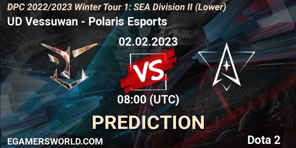 UD Vessuwan contre Polaris Esports : prédiction de match. 03.02.23. Dota 2, DPC 2022/2023 Winter Tour 1: SEA Division II (Lower)