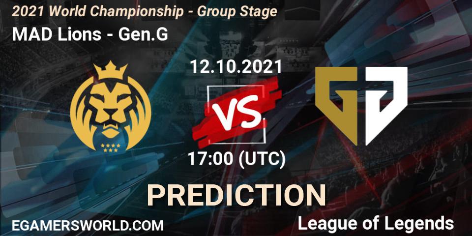 MAD Lions contre Gen.G : prédiction de match. 12.10.2021 at 17:00. LoL, 2021 World Championship - Group Stage