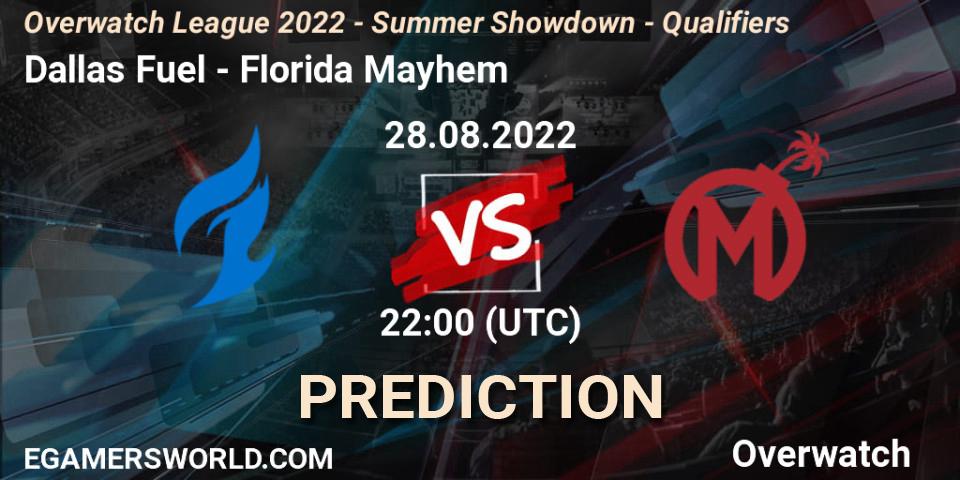 Dallas Fuel contre Florida Mayhem : prédiction de match. 28.08.22. Overwatch, Overwatch League 2022 - Summer Showdown - Qualifiers