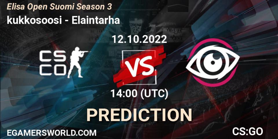 kukkosoosi contre Elaintarha : prédiction de match. 12.10.2022 at 14:00. Counter-Strike (CS2), Elisa Open Suomi Season 3