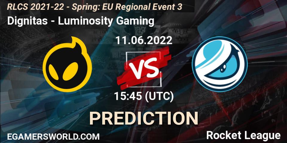 Dignitas contre Luminosity Gaming : prédiction de match. 11.06.2022 at 15:45. Rocket League, RLCS 2021-22 - Spring: EU Regional Event 3