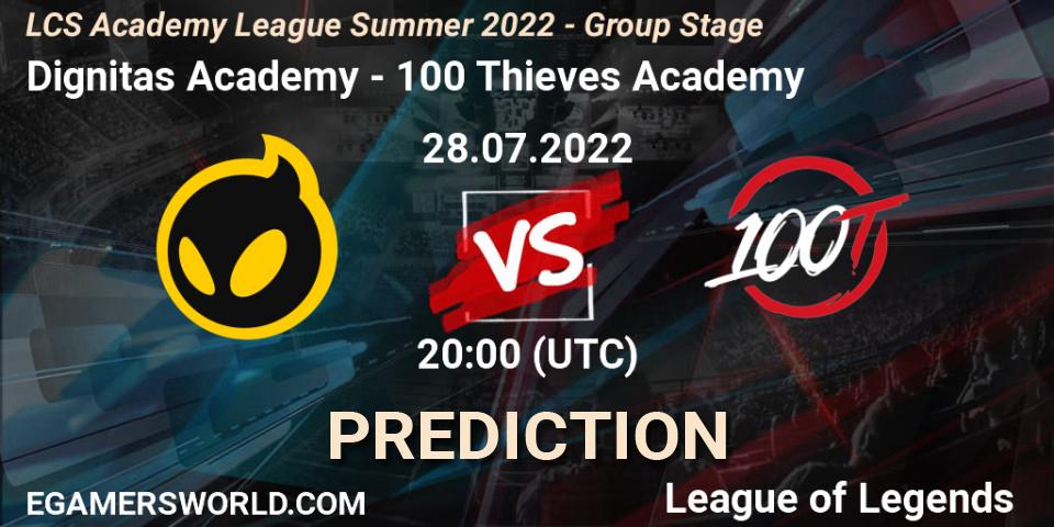 Dignitas Academy contre 100 Thieves Academy : prédiction de match. 28.07.2022 at 20:00. LoL, LCS Academy League Summer 2022 - Group Stage