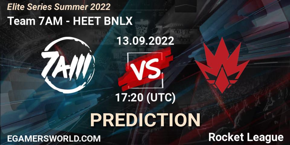 Team 7AM contre HEET BNLX : prédiction de match. 13.09.2022 at 19:00. Rocket League, Elite Series Summer 2022