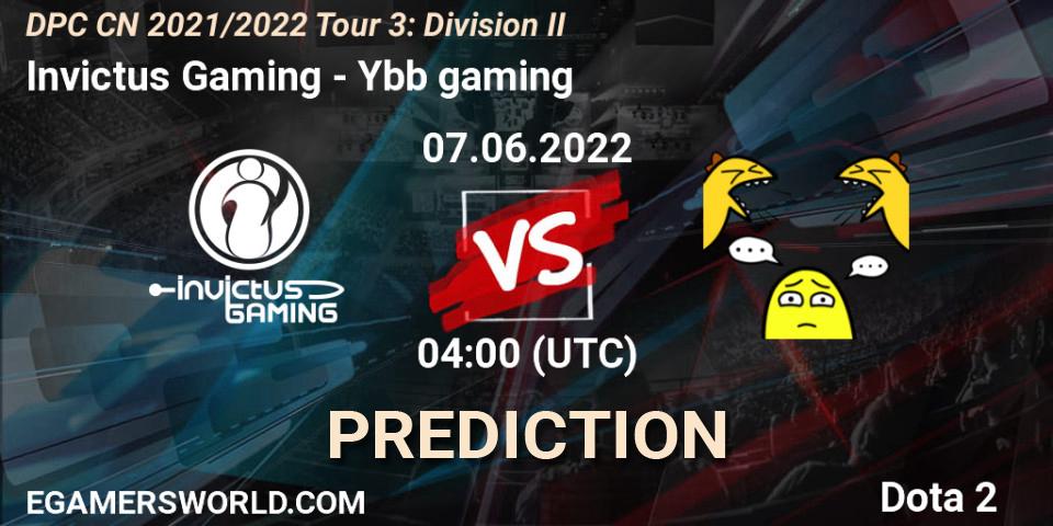 Invictus Gaming contre Ybb gaming : prédiction de match. 07.06.2022 at 04:03. Dota 2, DPC CN 2021/2022 Tour 3: Division II