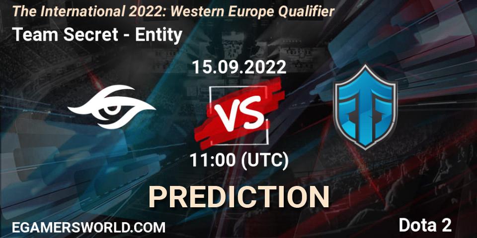 Team Secret contre Entity : prédiction de match. 15.09.2022 at 10:33. Dota 2, The International 2022: Western Europe Qualifier