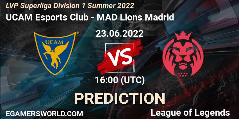 UCAM Esports Club contre MAD Lions Madrid : prédiction de match. 23.06.2022 at 16:00. LoL, LVP Superliga Division 1 Summer 2022
