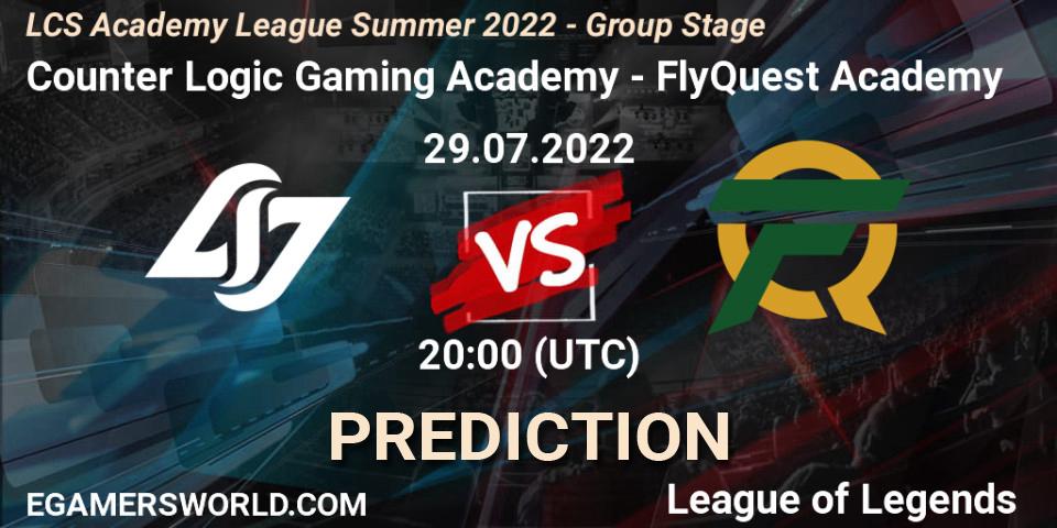Counter Logic Gaming Academy contre FlyQuest Academy : prédiction de match. 29.07.22. LoL, LCS Academy League Summer 2022 - Group Stage