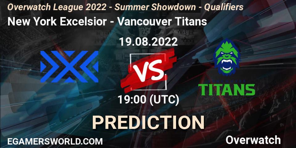 New York Excelsior contre Vancouver Titans : prédiction de match. 19.08.22. Overwatch, Overwatch League 2022 - Summer Showdown - Qualifiers