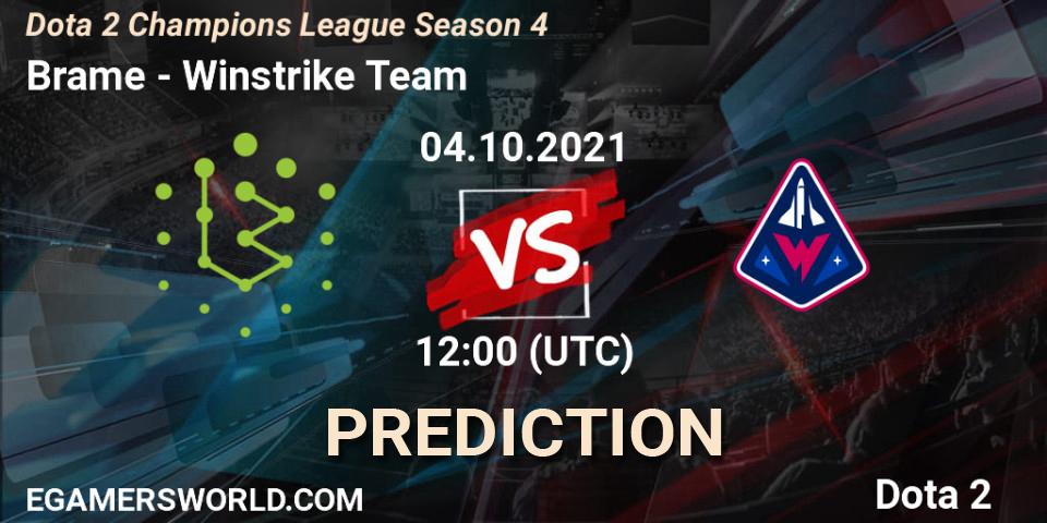 Brame contre Winstrike Team : prédiction de match. 04.10.2021 at 12:18. Dota 2, Dota 2 Champions League Season 4