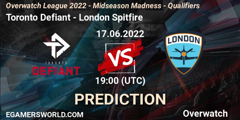 Toronto Defiant contre London Spitfire : prédiction de match. 17.06.2022 at 19:00. Overwatch, Overwatch League 2022 - Midseason Madness - Qualifiers