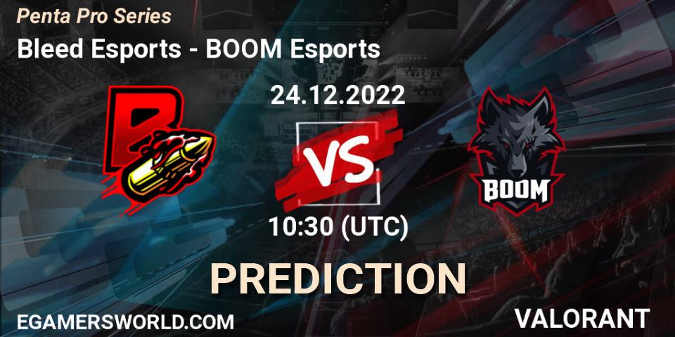 Bleed Esports contre BOOM Esports : prédiction de match. 24.12.2022 at 10:30. VALORANT, Penta Pro Series