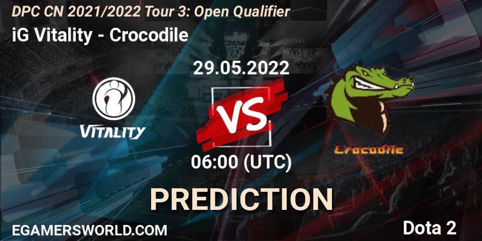 iG Vitality contre Crocodile : prédiction de match. 29.05.2022 at 06:02. Dota 2, DPC CN 2021/2022 Tour 3: Open Qualifier