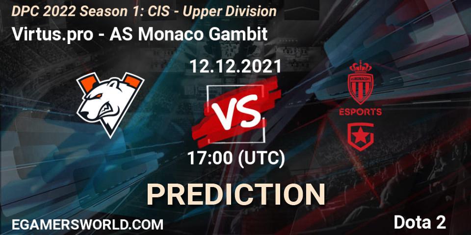 Virtus.pro contre AS Monaco Gambit : prédiction de match. 12.12.21. Dota 2, DPC 2022 Season 1: CIS - Upper Division