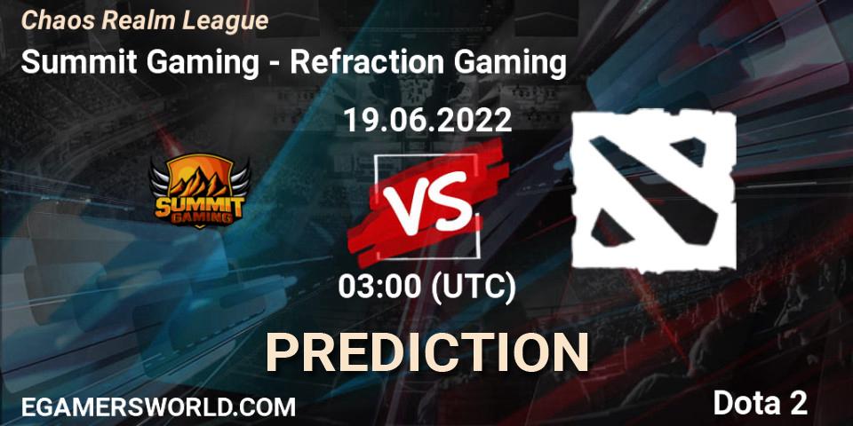 Summit Gaming contre Refraction Gaming : prédiction de match. 18.06.2022 at 03:26. Dota 2, Chaos Realm League 