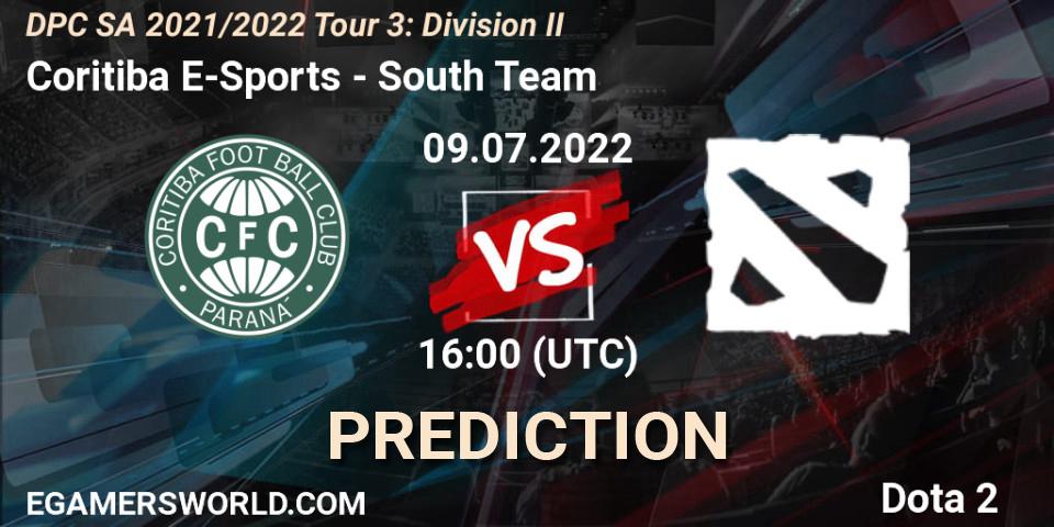 Coritiba E-Sports contre South Team : prédiction de match. 09.07.2022 at 16:05. Dota 2, DPC SA 2021/2022 Tour 3: Division II
