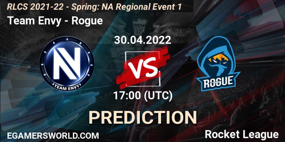 Team Envy contre Rogue : prédiction de match. 30.04.2022 at 17:00. Rocket League, RLCS 2021-22 - Spring: NA Regional Event 1
