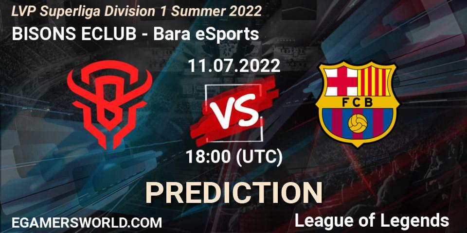 BISONS ECLUB contre Barça eSports : prédiction de match. 11.07.2022 at 18:00. LoL, LVP Superliga Division 1 Summer 2022