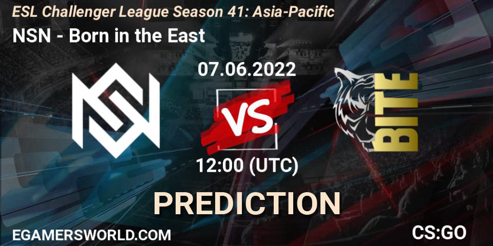 NSN contre Born in the East : prédiction de match. 07.06.2022 at 12:00. Counter-Strike (CS2), ESL Challenger League Season 41: Asia-Pacific