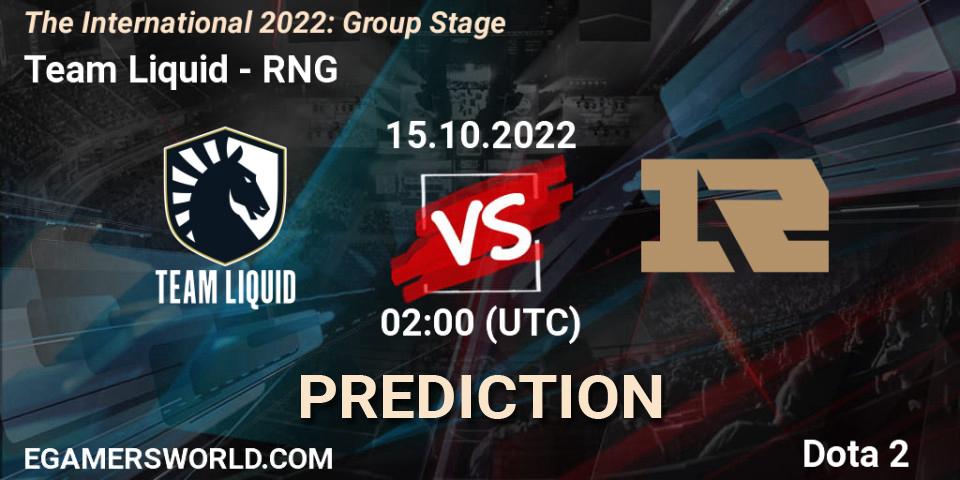 Team Liquid contre RNG : prédiction de match. 15.10.22. Dota 2, The International 2022: Group Stage