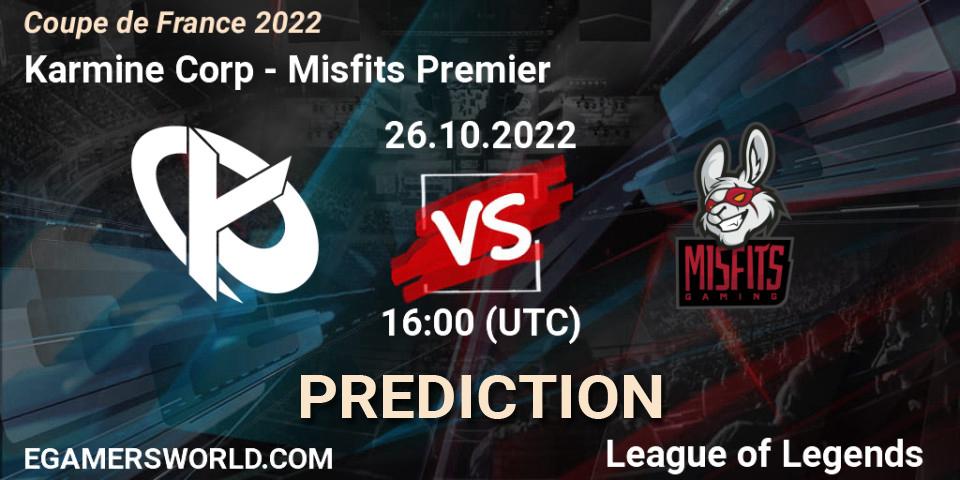Karmine Corp contre Misfits Premier : prédiction de match. 26.10.22. LoL, Coupe de France 2022