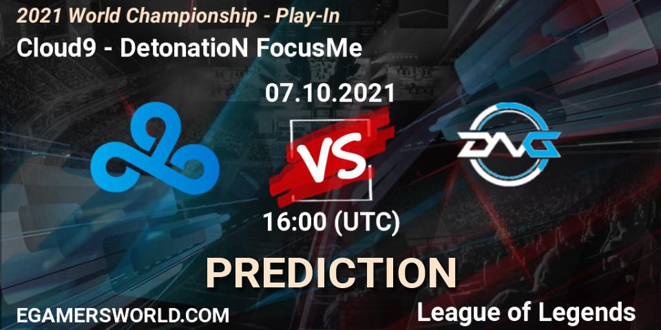 Cloud9 contre DetonatioN FocusMe : prédiction de match. 07.10.2021 at 16:00. LoL, 2021 World Championship - Play-In
