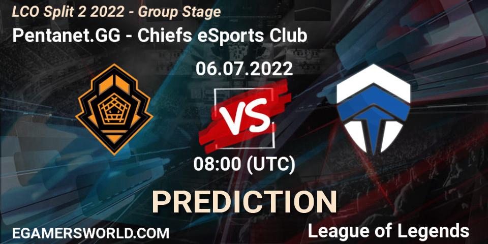 Pentanet.GG contre Chiefs eSports Club : prédiction de match. 06.07.2022 at 08:00. LoL, LCO Split 2 2022 - Group Stage