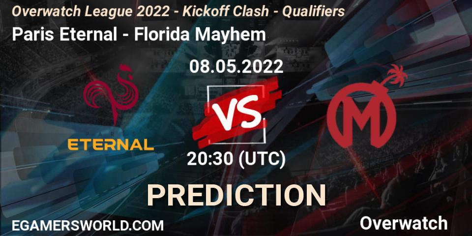 Paris Eternal contre Florida Mayhem : prédiction de match. 08.05.2022 at 20:30. Overwatch, Overwatch League 2022 - Kickoff Clash - Qualifiers