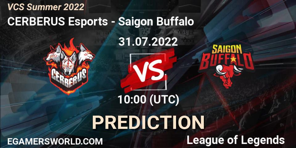 CERBERUS Esports contre Saigon Buffalo : prédiction de match. 31.07.2022 at 10:00. LoL, VCS Summer 2022