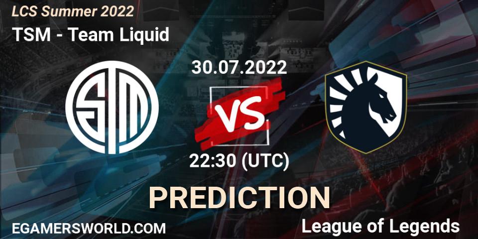 TSM contre Team Liquid : prédiction de match. 30.07.22. LoL, LCS Summer 2022