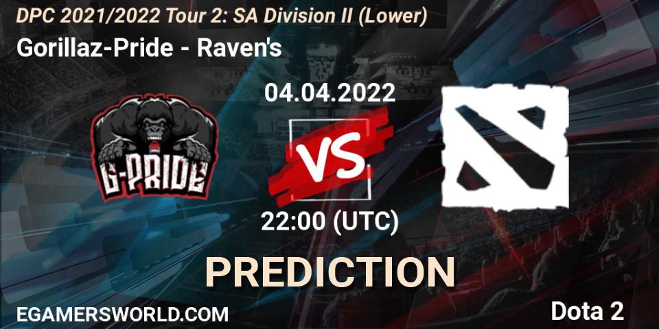 Gorillaz-Pride contre Raven's : prédiction de match. 04.04.2022 at 22:00. Dota 2, DPC 2021/2022 Tour 2: SA Division II (Lower)