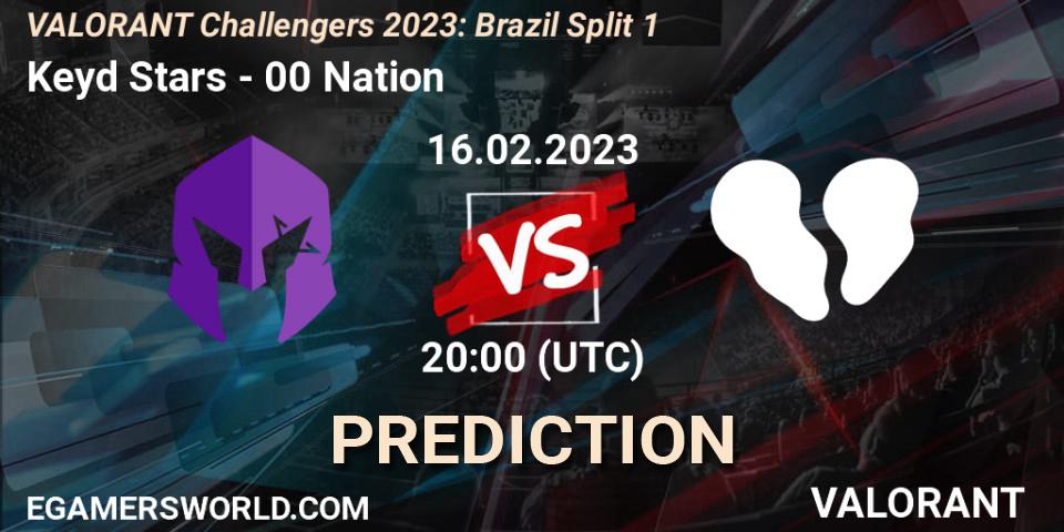 Keyd Stars contre 00 Nation : prédiction de match. 20.02.2023 at 20:15. VALORANT, VALORANT Challengers 2023: Brazil Split 1