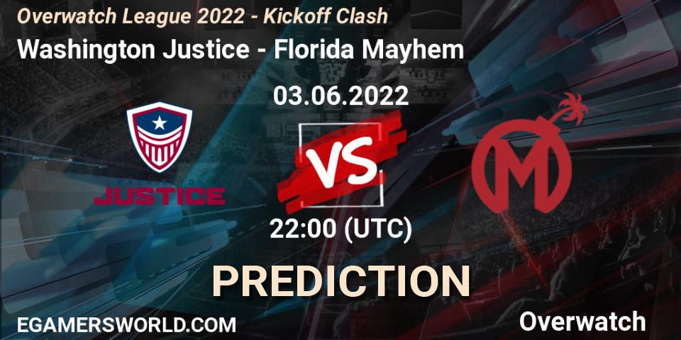 Washington Justice contre Florida Mayhem : prédiction de match. 03.06.2022 at 22:00. Overwatch, Overwatch League 2022 - Kickoff Clash
