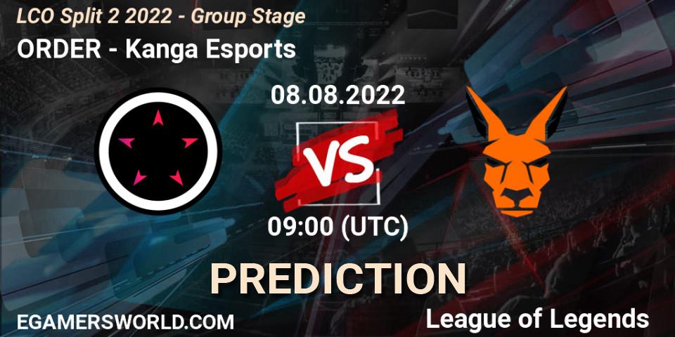 ORDER contre Kanga Esports : prédiction de match. 08.08.22. LoL, LCO Split 2 2022 - Group Stage