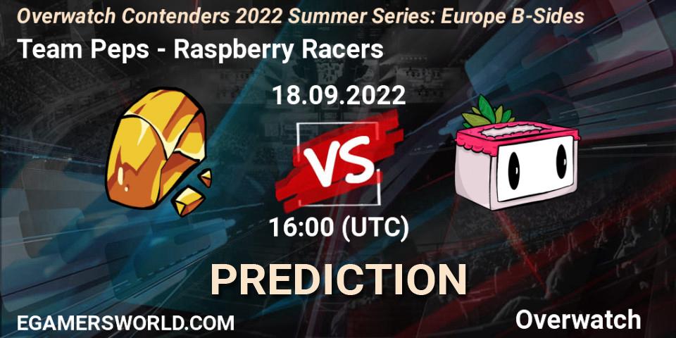 Team Peps contre Raspberry Racers : prédiction de match. 18.09.2022 at 16:00. Overwatch, Overwatch Contenders 2022 Summer Series: Europe B-Sides