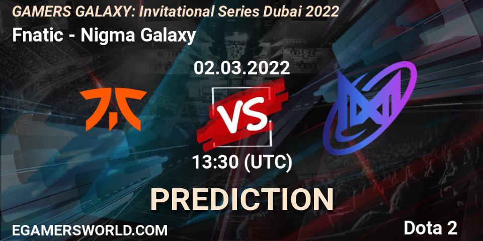 Fnatic contre Nigma Galaxy : prédiction de match. 02.03.2022 at 12:20. Dota 2, GAMERS GALAXY: Invitational Series Dubai 2022